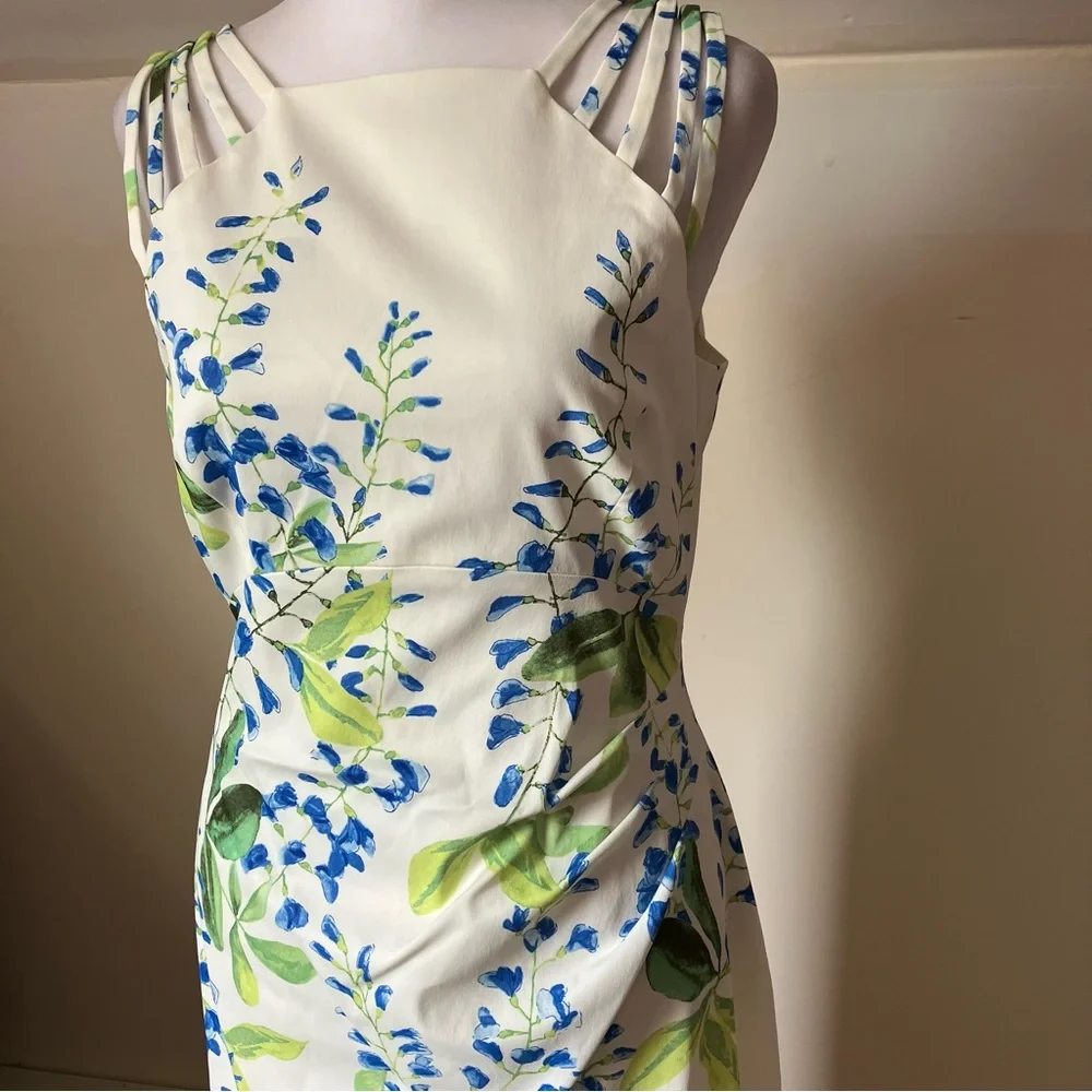 Karen Millen White Ivory Floral Wisteria Print Strappy Sheath Dress size 8 - Picture 8 of 11